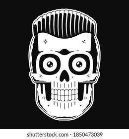 Funny skull. Modern logo. Skeleton. Cool hairstyle.