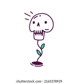 Funny skull plant, illustration for t-shirt, sticker, or apparel merchandise. With doodle cartoon style.