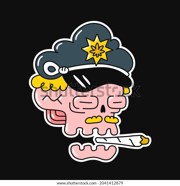 Funny Skull Police Hat Cap Weed 