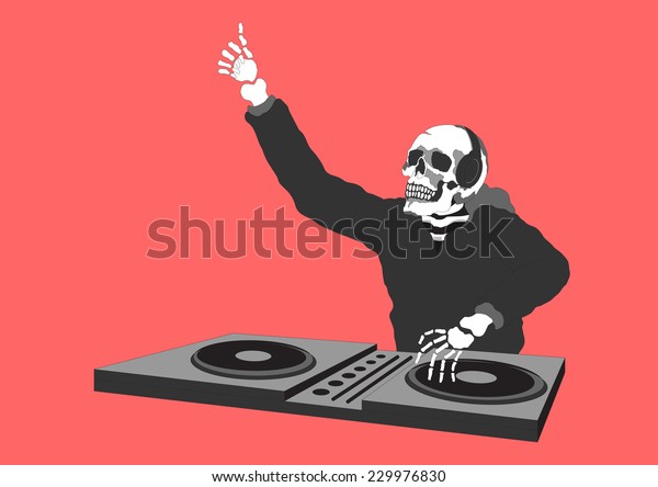 Funny Skull Skeleton Dj Day Dead Stock Vector (Royalty Free) 229976830