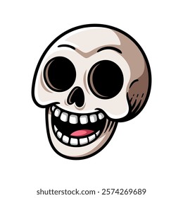 funny skull smiling cartoon colored isolated drawing line art style sketch classic vintage design illustration