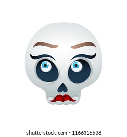 Funny skull vector illustration - beautiful lady. Good for Halloween or Dia de los Muertos design.