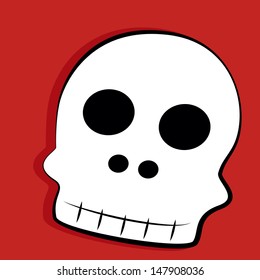 funny skull in white, isolated, simple, and red background.