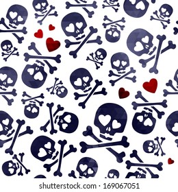 Funny skulls in love - red and black pattern. Good for Valentine's Day design.