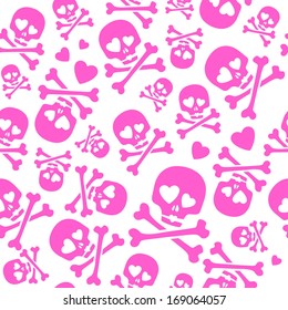 Funny skulls in love - seamless pink pattern. Good for Valentine's Day design.