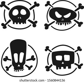 Funny skulls set. Simple doodle shapes. Isolated on white background. Vector EPS 8.