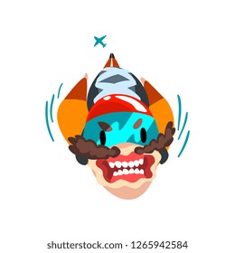 Funny skydiver falling through the air, skydiving, parachuting extreme sport vector Illustration on a white background