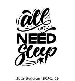 Funny sleep and good night quotes. Vector design elements for t-shirts, pillow, posters, cards, stickers and pajama