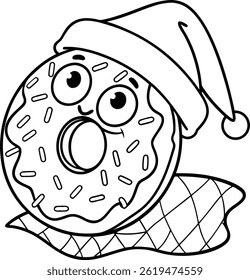 Funny Sleeping Doughnut with Cap Coloring Page