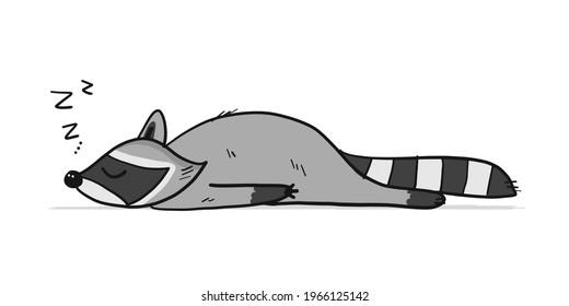 Funny Sleeping Racoon Character Isolated On Stock Vector (Royalty Free ...