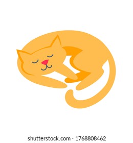 Funny sleeping red cat in cartoon style. Children vector animal illustration.