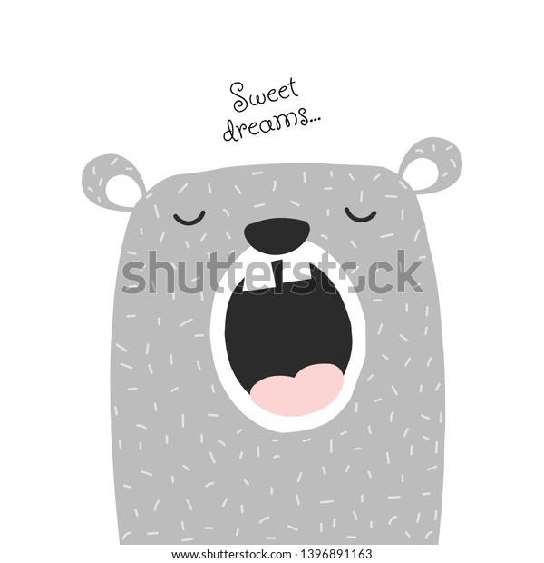 面白い眠い熊があくびをしている 子どもはかわいいグラフィック ベクター手描きのイラスト のベクター画像素材 ロイヤリティフリー