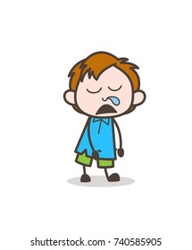 Funny Sleepy Face Expression - Cute lazy Cartoon Boy Vector
