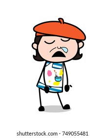 Funny Sleepy Face with Running Nose - Cartoon Artist Vector Illustration