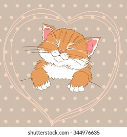 Funny sleepy red hair cat