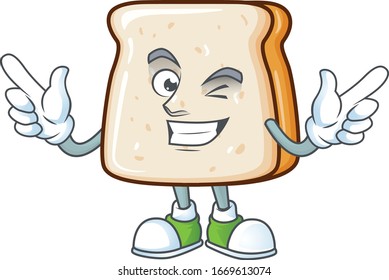 Funny slice of bread cartoon design style with wink eye face