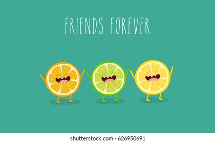 Funny slice of lemon. Use for card, poster, banner, web design and print on t-shirt. Easy to edit. Vector illustration.