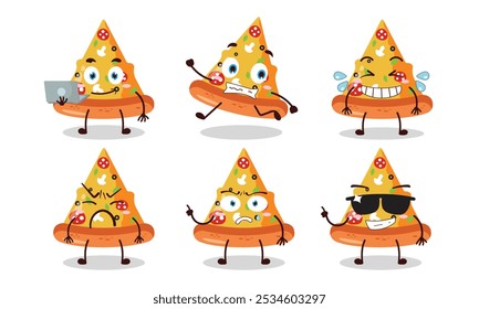 lustige Scheibe von Pizza Cartoon-Charakter mit vielen Pose Aktivität Design-Illustration