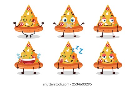 Divertida rebanada de dibujos animados de pizza con varias expresiones Ilustración de diseño