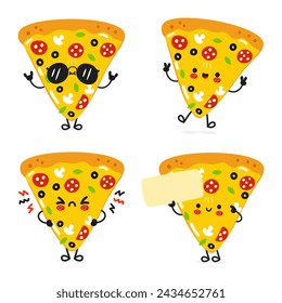 Funny Slice of pizza characters bundle set. Vector hand drawn doodle style cartoon character illustration icon design. Cute Slice of pizza mascot character collection