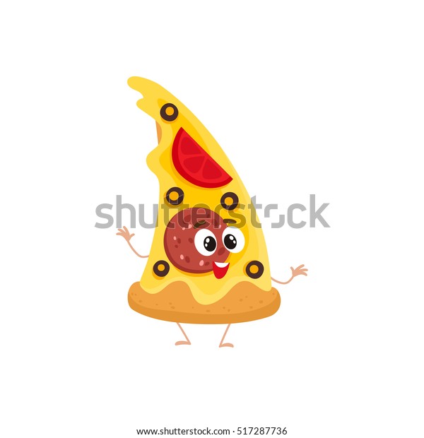 Funny slice of pizza fast food kids menu character, cartoon style