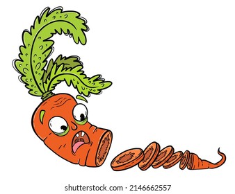 funny sliced carrot screams. on a white background vector