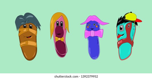 funny slippers character illustration vector