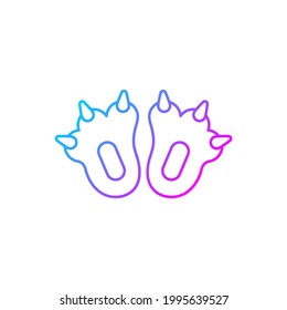 Funny slippers gradient linear vector icon. Footwear for halloween shoes. Cute children footwear. Loungewear item. Thin line color symbols. Modern style pictogram. Vector isolated outline drawing