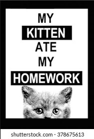 funny slogan graphic with cute cat