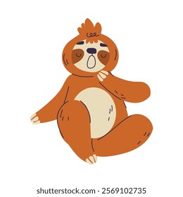 Funny Sloth Animal Character Sit and Yawn Vector Illustration