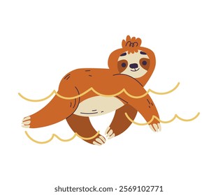 Funny Sloth Animal Character Swimming Vector Illustration