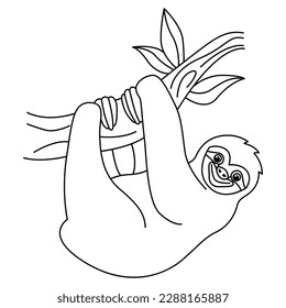 Funny sloth cartoon characters vector illustration. For kids coloring book.