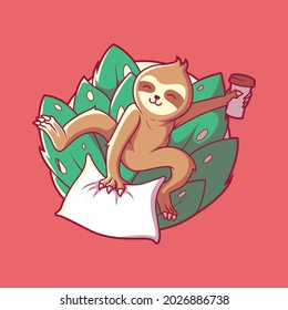 Funny sloth character vector illustration. Inspiration, motivation, funny, relax design concept.