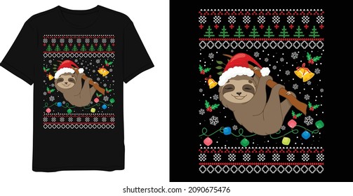 Funny Sloth Christmas Ugly Christmas Sweater T-Shirt Design 