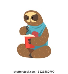 Funny sloth eating, lazy exotic rainforest animal character vector Illustrations on a white background