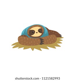 Funny sloth lying, lazy exotic rainforest animal character vector Illustrations on a white background