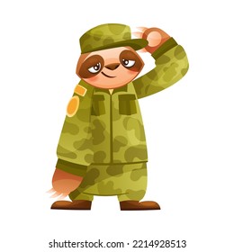 Funny Sloth Mammal as Military Worker Wearing Professional Khaki Uniform Vector Illustration