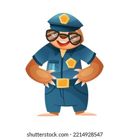 Funny Sloth Mammal as Police Officer Wearing Professional Uniform Vector Illustration