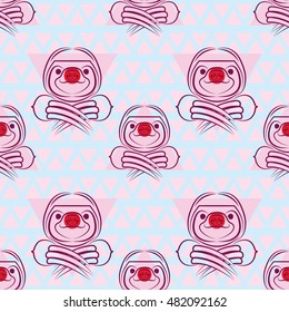 Funny sloth seamless vector pattern background. 