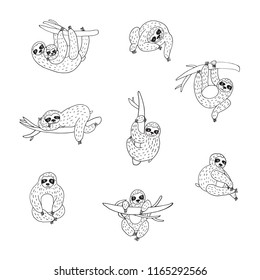 funny sloths vector illustrations set