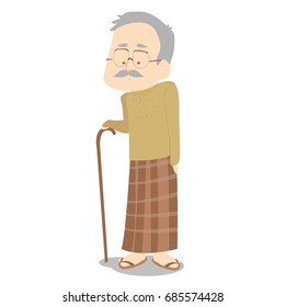 Funny and slow old man or grandfather with paddle (vector).