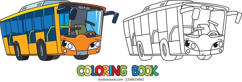 Gracioso autobús pequeño con ojos. Libro de coloración