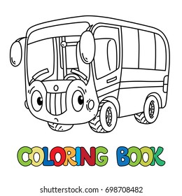 Engraçado pequeno ônibus com olhos. Livro de cores