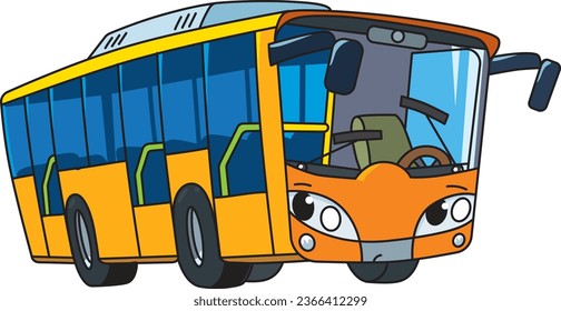 Funny small bus with eyes. Vector illustration