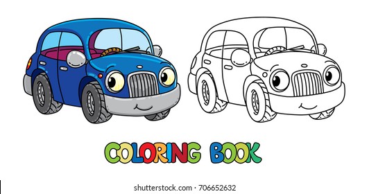 Funny Small Car With Eyes. Coloring Book