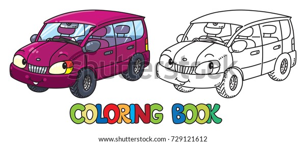 Funny small car with\
eyes. Coloring book
