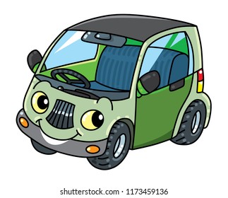 Funny small car with eyes vector illustration