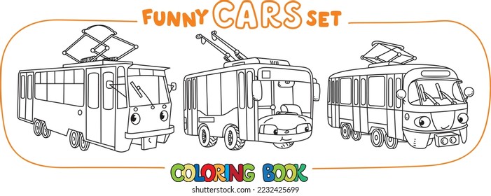 Funny small city transport with eyes coloring book