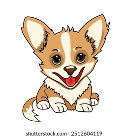 Funny small corgi puppy. Cartoon vector illustration isolated on white.