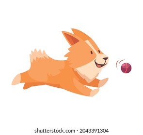 Funny small dog playing with ball cartoon vector illustration